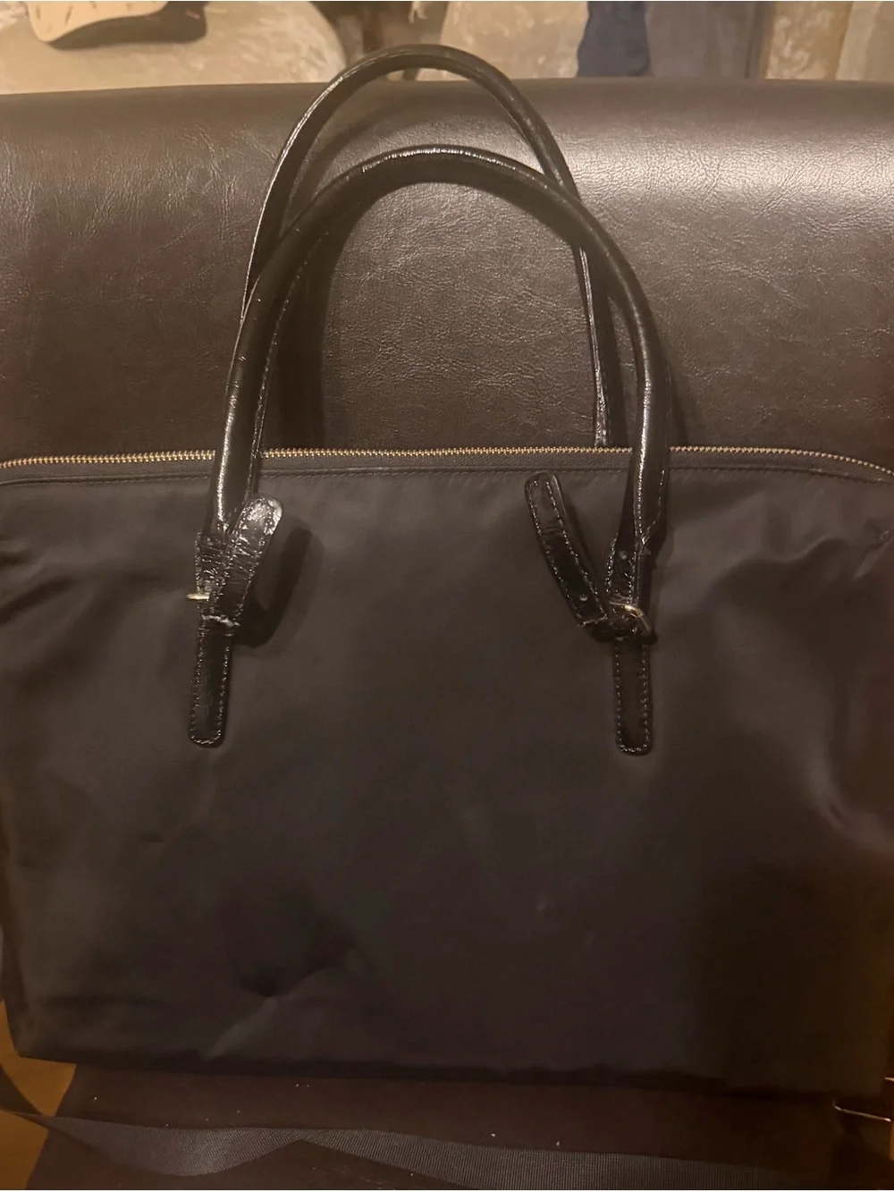 kate spade Black Nylon Laptop Tote with Patent Trim